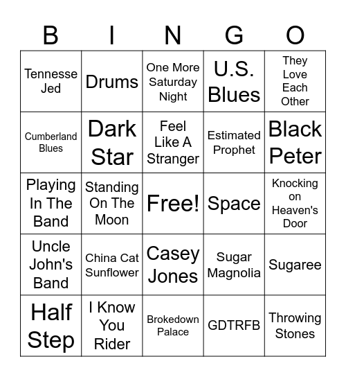 Dead & Co @ THE SPHERE  6.15.24 Bingo Card