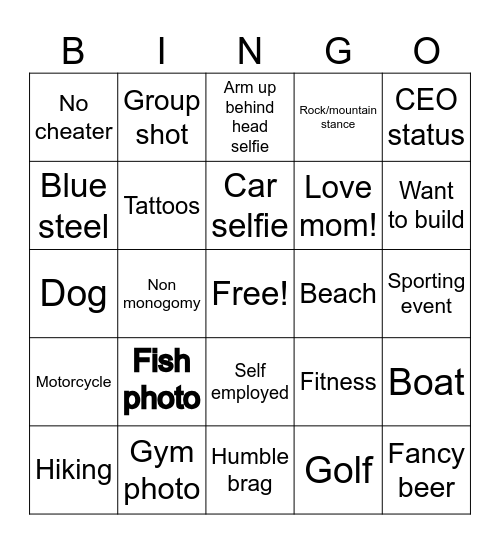 Online Dating Bingo Card