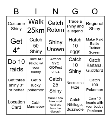 2024 NYC GOFest BINGO Card