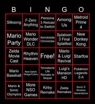 Nintendo Direct Bingo Card