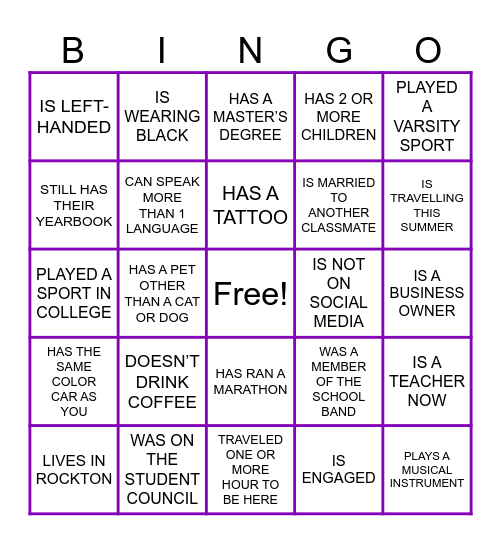 Find Someone Who.... Bingo Card