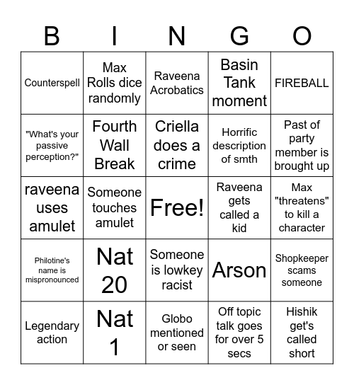 Untitled Bingo Card