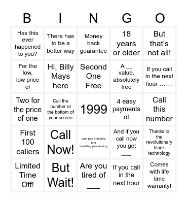 Billy Mays Bingo Card