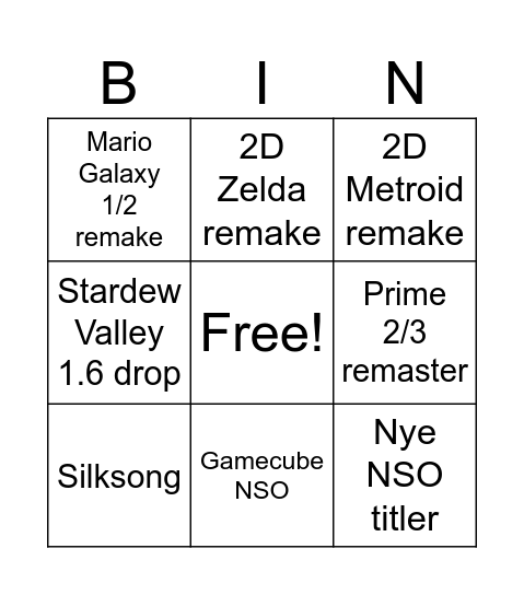 Untitled Bingo Card
