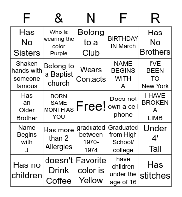Fairley - McNair 2016 Family Reunion Bingo Card