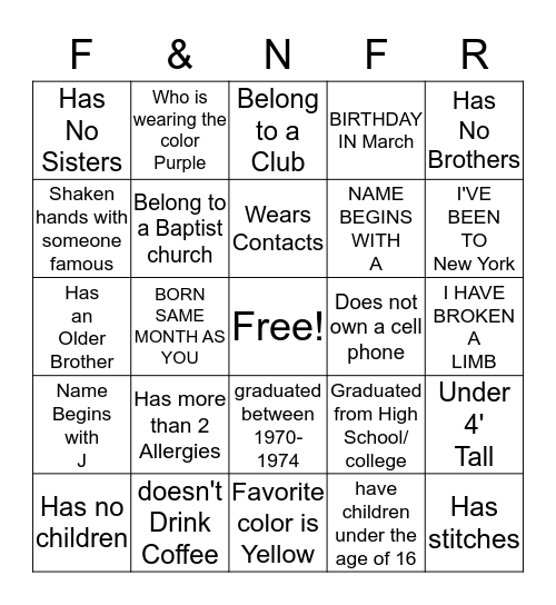 Fairley - McNair 2016 Family Reunion Bingo Card