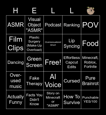 Youtube Shorts Bingo Card