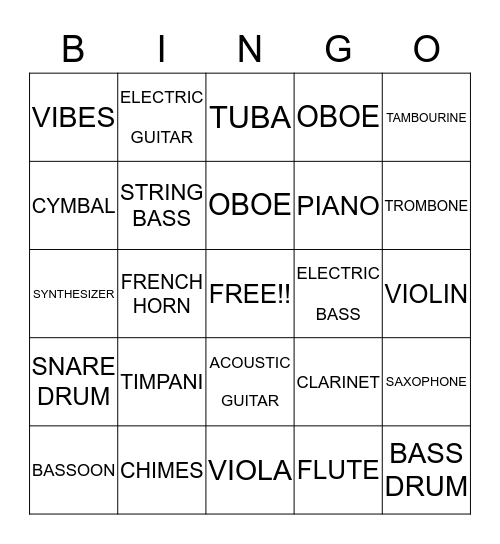 INSTRUMENT BINGO Card