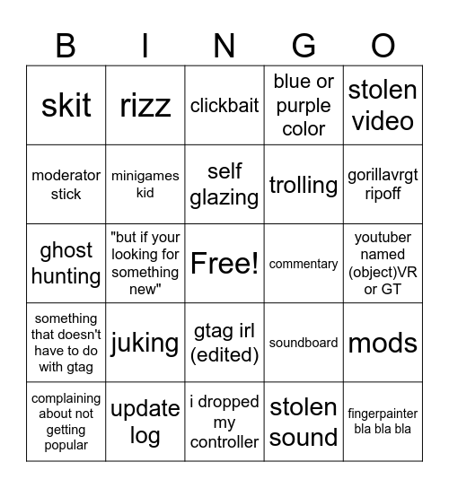 gtag shorts bingo Card