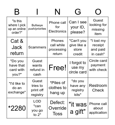 Service Desk Bingo Card