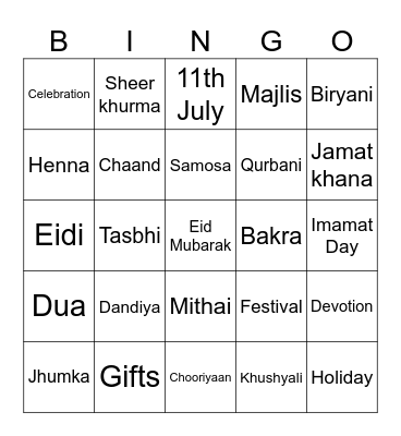 Festival Bingo Card
