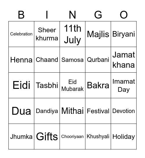 Festival Bingo Card