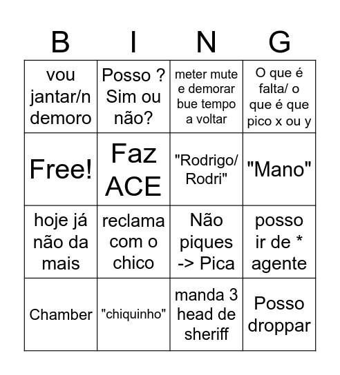 Bingo do Diobar Bingo Card