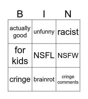 youtube shorts bingo Card