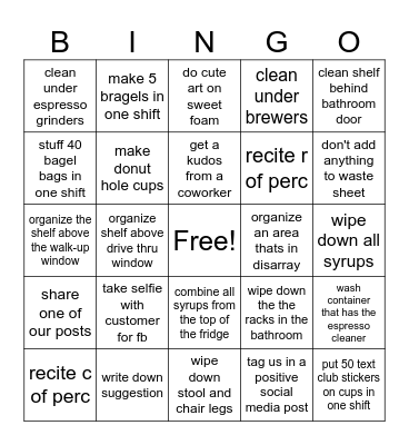 barista back Bingo Card