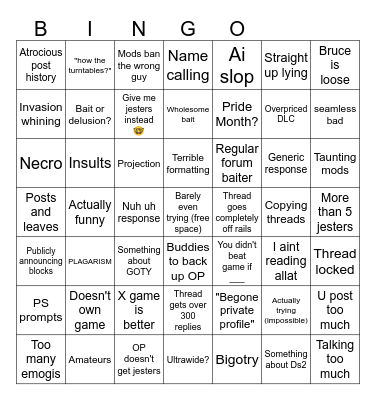 Forum Bait Bingo Card