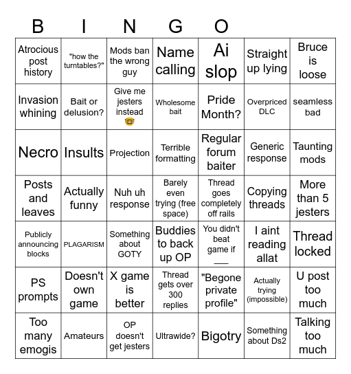 Forum Bait Bingo Card