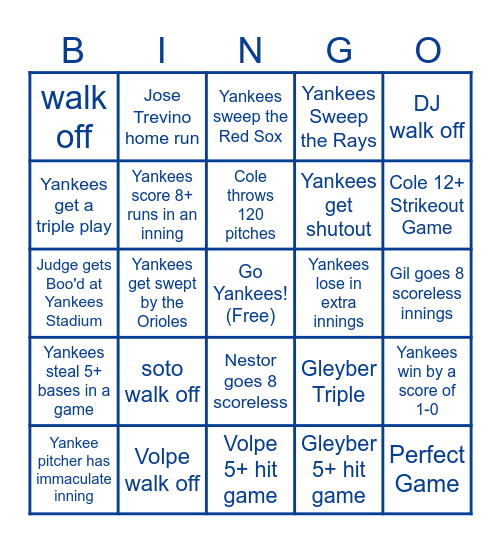 Yankees Twitter 2023 Bingo Card