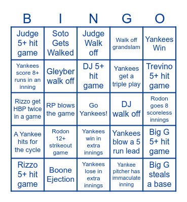 Yankees Twitter 2023 Bingo Card