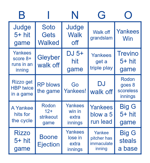 Yankees Twitter 2023 Bingo Card