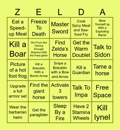 Breath of the Wild Bingo Card