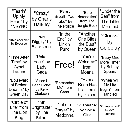 Chorus Bingo Card