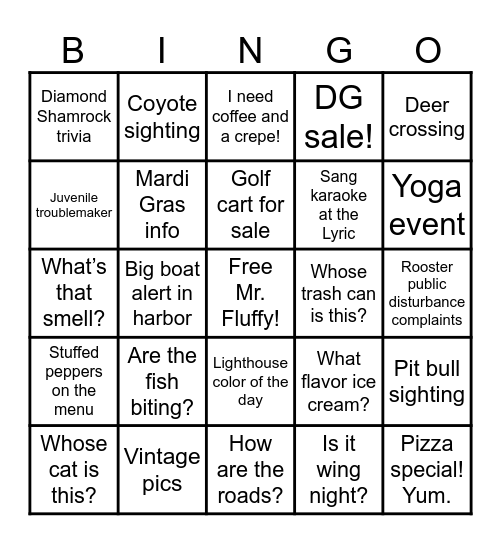 Fairport Community Bingo Card