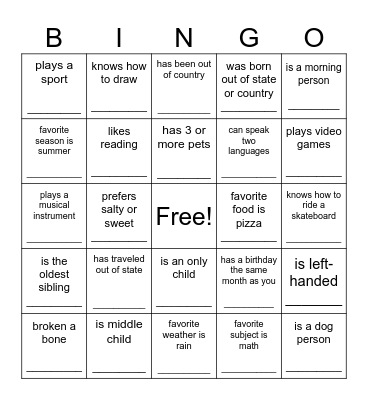 BLACKOUT Bingo Card