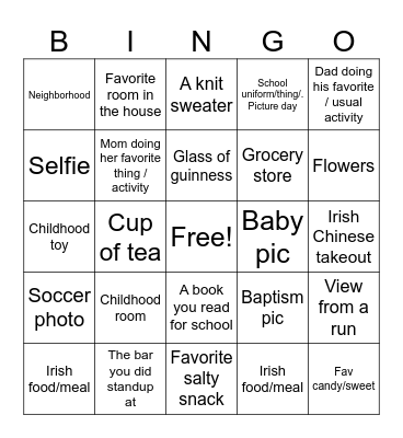 Pictures from Home Bingo Card
