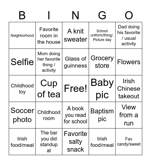 Pictures from Home Bingo Card