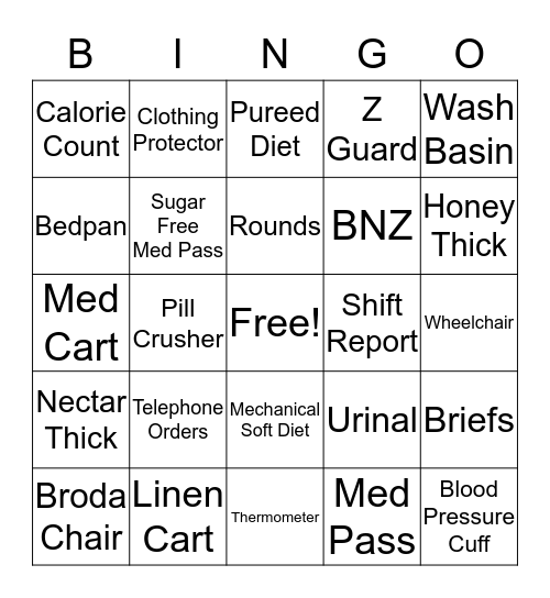 Nursing Team Bingo Card