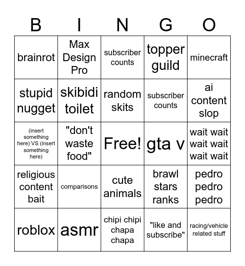 YouTube Shorts Bingo! Bingo Card