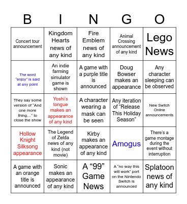 Nintendo Direct 2024-06 Bingo Card