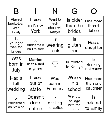 Kaitlyn & Emily Bingo Card