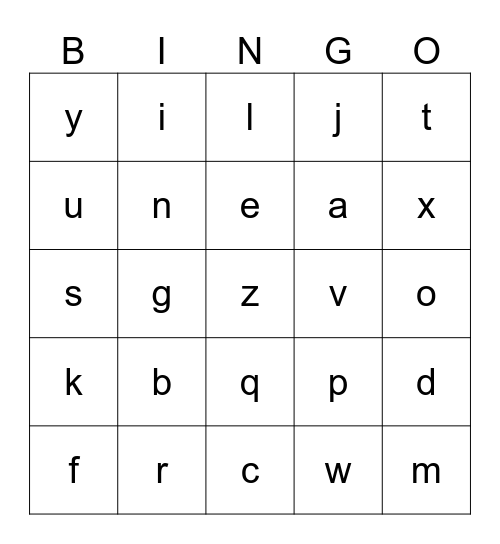 Letters and Sounds Bingo Card