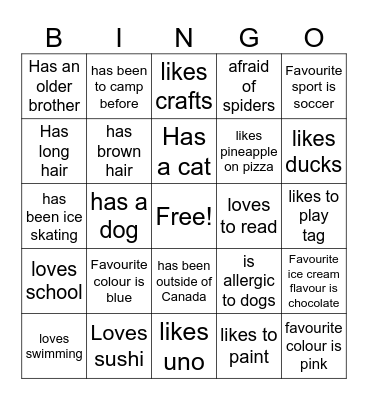 Camp Bingo Card