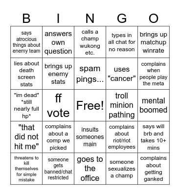league bingo Card