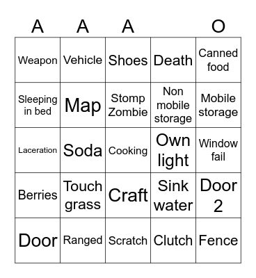 Zomboid bingo Card
