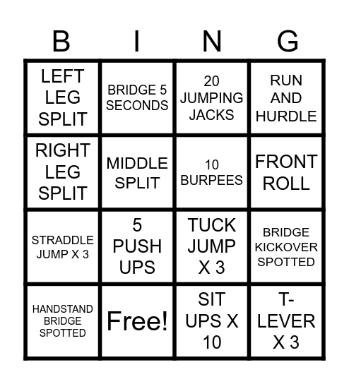 PRESCHOOL GYMNASTICS Bingo Card