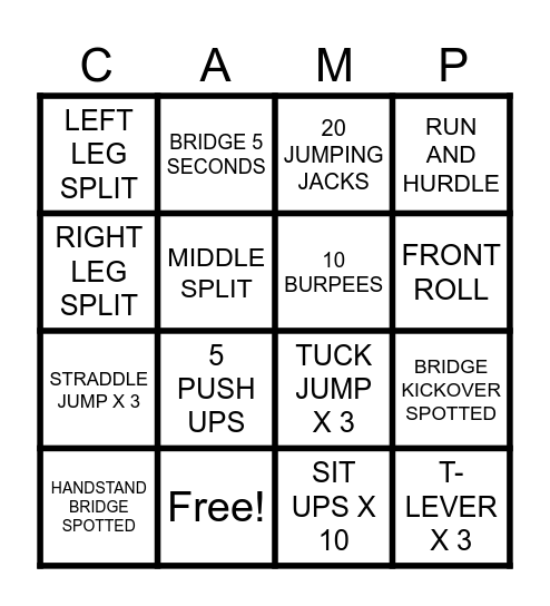 GYMNASTICS Bingo Card