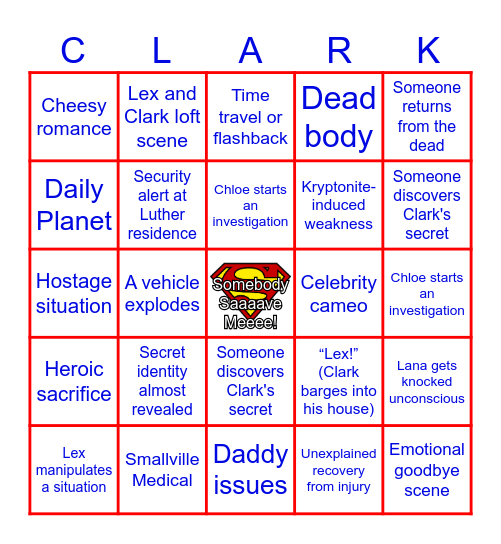 Smallville Bingo v3.0 Bingo Card