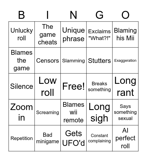 Poof Wii Party Bingo Card