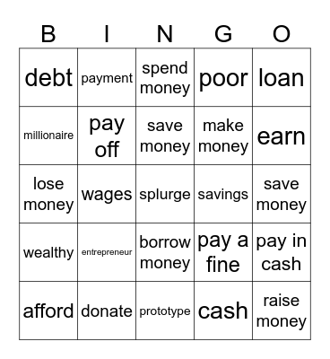 Money Bingo Card