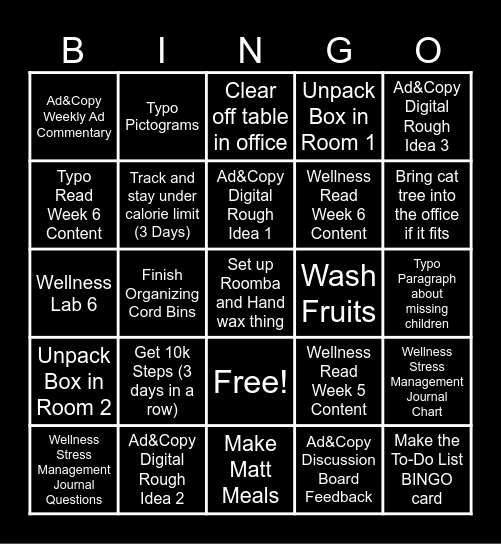 To-Do List Bingo Card