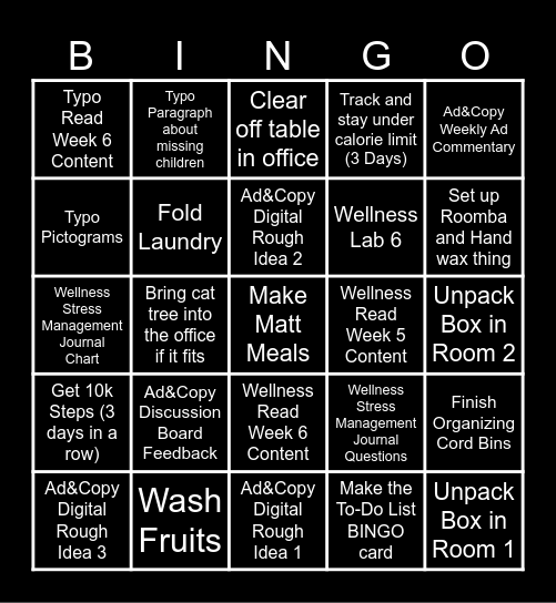 To-Do List Bingo Card