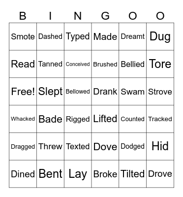 Regular and Irregular Verbs Bingo Card