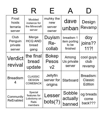 BREADISM BINGO! Bingo Card