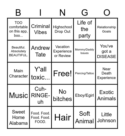 Social Media Bingo Card
