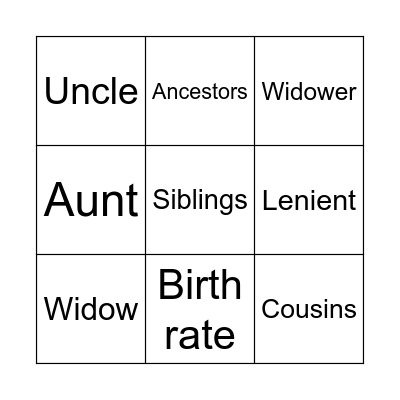 Family Bingo Card