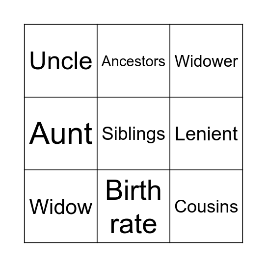 Family Bingo Card